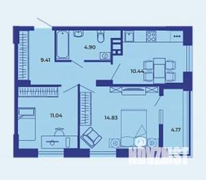 2-к квартира, вторичка, 55м2, 1/19 этаж
