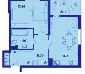 1-к квартира, вторичка, 51м2, 6/15 этаж