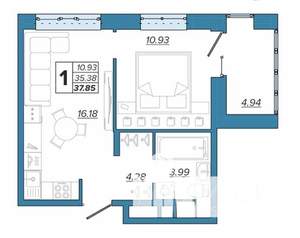 1-к квартира, вторичка, 38м2, 16/16 этаж