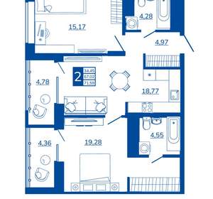 2-к квартира, вторичка, 71м2, 17/17 этаж