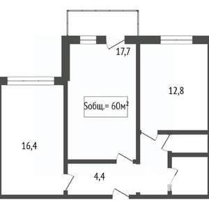 2-к квартира, вторичка, 60м2, 1/10 этаж