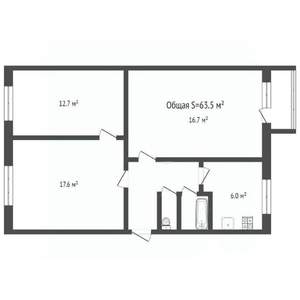 3-к квартира, вторичка, 64м2, 3/5 этаж