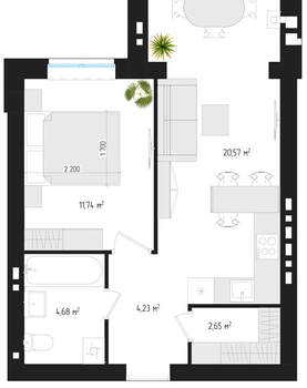 1-к квартира, вторичка, 43м2, 1/4 этаж
