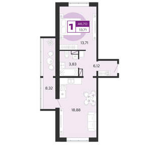 1-к квартира, вторичка, 47м2, 5/10 этаж