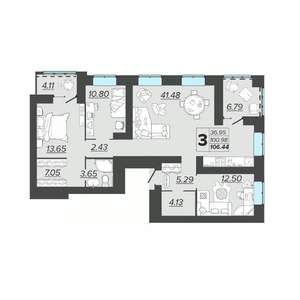 3-к квартира, вторичка, 106м2, 15/15 этаж
