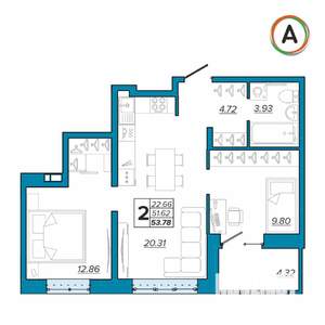 2-к квартира, вторичка, 54м2, 5/14 этаж