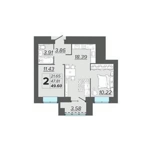 2-к квартира, вторичка, 50м2, 12/15 этаж