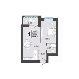 1-к квартира, вторичка, 41м2, 3/9 этаж