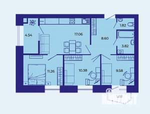 3-к квартира, сданный дом, 68м2, 9/9 этаж