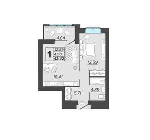 1-к квартира, вторичка, 43м2, 8/15 этаж
