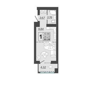 1-к квартира, вторичка, 30м2, 7/15 этаж