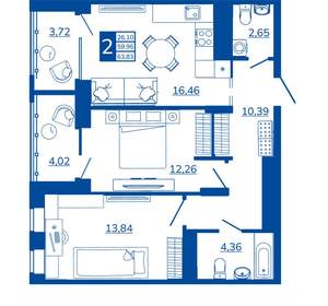 2-к квартира, вторичка, 63м2, 12/17 этаж