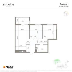 2-к квартира, вторичка, 53м2, 7/14 этаж