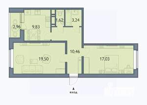 2-к квартира, вторичка, 63м2, 2/16 этаж