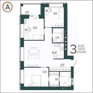 3-к квартира, вторичка, 86м2, 6/9 этаж