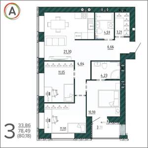 3-к квартира, вторичка, 80м2, 4/9 этаж