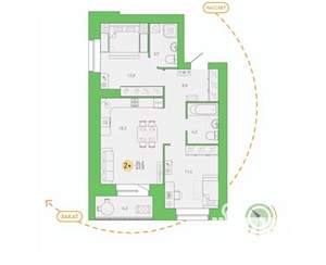 2-к квартира, сданный дом, 62м2, 4/9 этаж