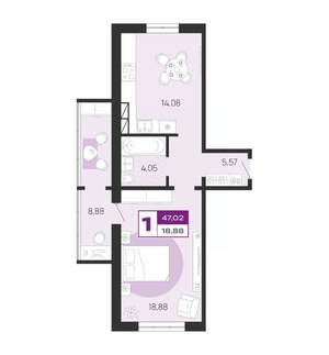 1-к квартира, вторичка, 47м2, 6/10 этаж