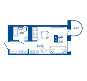 1-к квартира, вторичка, 27м2, 12/17 этаж
