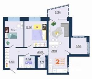 2-к квартира, вторичка, 63м2, 7/16 этаж