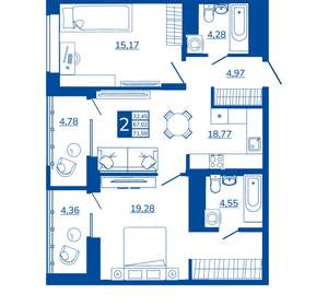 2-к квартира, вторичка, 71м2, 15/17 этаж