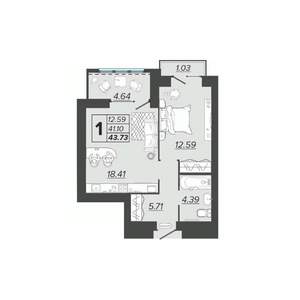 1-к квартира, вторичка, 44м2, 3/9 этаж