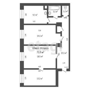 3-к квартира, вторичка, 74м2, 4/4 этаж