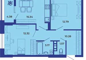 2-к квартира, вторичка, 60м2, 12/19 этаж