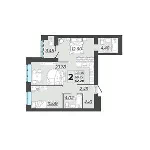 2-к квартира, вторичка, 62м2, 7/9 этаж