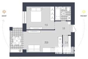 1-к квартира, вторичка, 42м2, 4/9 этаж
