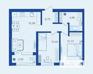 2-к квартира, вторичка, 50м2, 6/17 этаж