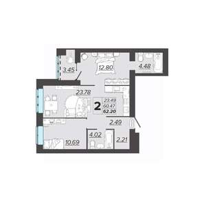 2-к квартира, вторичка, 62м2, 8/9 этаж