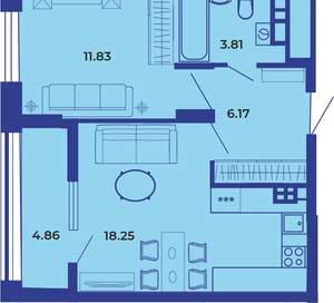 1-к квартира, вторичка, 45м2, 13/19 этаж