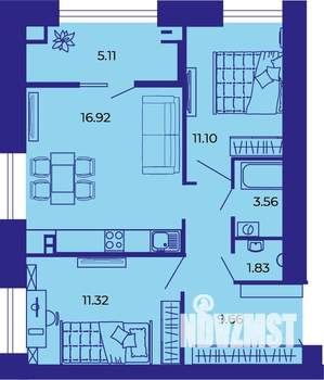 2-к квартира, вторичка, 60м2, 4/9 этаж