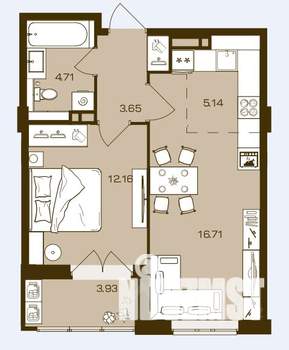 1-к квартира, вторичка, 46м2, 7/16 этаж