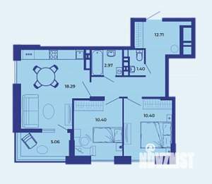 2-к квартира, вторичка, 61м2, 16/19 этаж