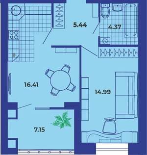 1-к квартира, вторичка, 49м2, 9/9 этаж
