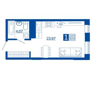1-к квартира, вторичка, 28м2, 4/17 этаж