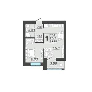 1-к квартира, вторичка, 39м2, 5/9 этаж