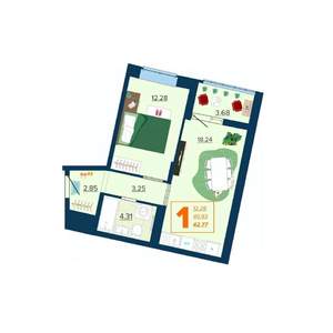 1-к квартира, вторичка, 43м2, 15/16 этаж