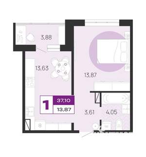 1-к квартира, вторичка, 37м2, 8/10 этаж