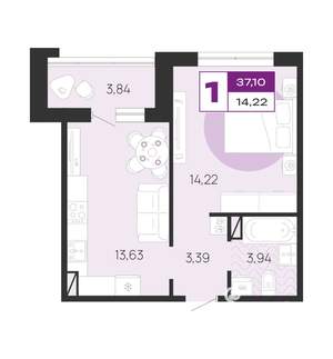1-к квартира, вторичка, 37м2, 1/10 этаж