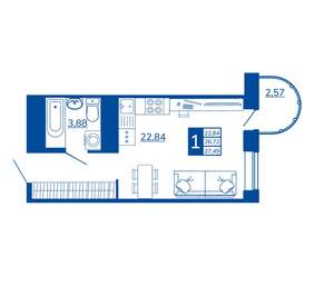 1-к квартира, вторичка, 27м2, 6/17 этаж