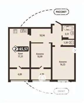 2-к квартира, вторичка, 66м2, 8/16 этаж