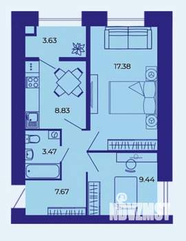 2-к квартира, сданный дом, 51м2, 9/9 этаж