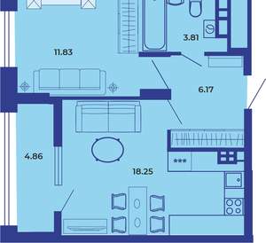 1-к квартира, вторичка, 45м2, 14/19 этаж
