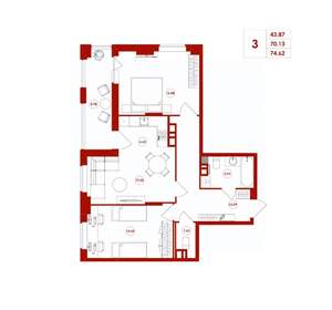 3-к квартира, сданный дом, 75м2, 4/16 этаж