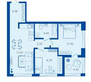 2-к квартира, вторичка, 53м2, 2/15 этаж