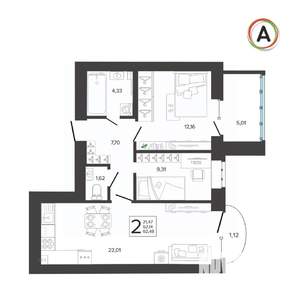 2-к квартира, вторичка, 62м2, 7/9 этаж