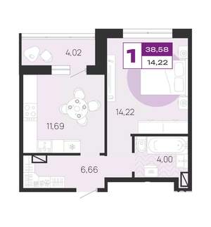 1-к квартира, вторичка, 39м2, 2/10 этаж